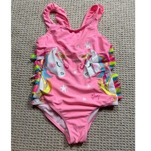 Betsey Johnson Kids One Piece Swimsuit Girls Size 6X Pink Unicorn Ruffle Sleeves